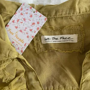 nwt free people Savannah Ruffle Button-up Shirt Ochre Earth size extra small XS thumbnail 3