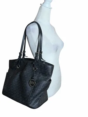 Michael Kors Jet Set EW Signature Tote Bag Black & Grey MK Logo Shoulder Purse thumbnail 8