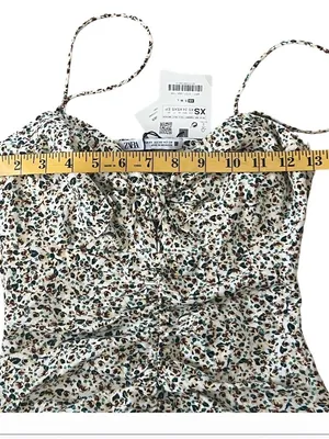 Zara White Floral Ruched Spaghetti Strap Mini Dress XS thumbnail 5