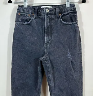 Abercrombie Distress 90s Straight Ultra High Rise Women Black Jeans Size 24 /00L thumbnail 4