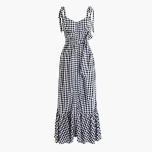 J.Crew Gingham Maxi Tie Strap Dress Size 0 - flaws thumbnail 3