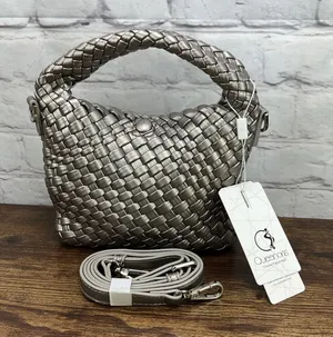 Queenoris Silver Woven Leather Bag‎ Hand-woven Crossbody New thumbnail 1