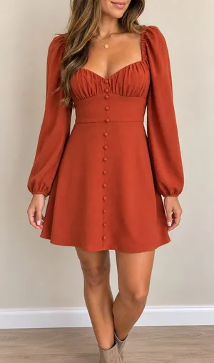 Gianni Bini Rust Orange Long Sleeve Button Front Fall Dress thumbnail 1