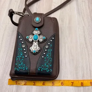 Montana West Crossbody Wallet Bag Womens OS Brown Excellent Turquoise Western thumbnail 4