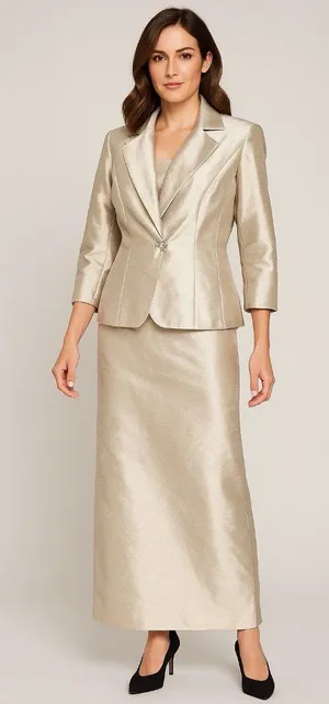 Alex Evenings Formal Suit Womens Size‎ 6 Champagne Shimmer Skirt Jacket Wedding thumbnail 1