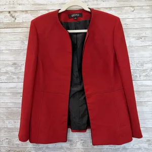 Kasper Womens 14 Blazer Red Longline Jacket Black Pick Stitch Collarless Career thumbnail 2
