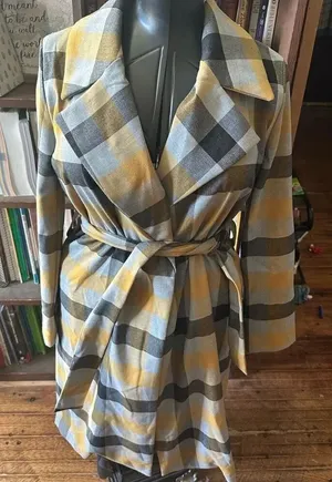 Rachel Zoe yellow tartan plaid S lightweight trench coat thumbnail 1