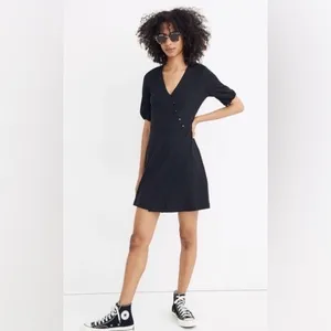 Madewell Black Cross Front Button Mini Dress 90s Minimalist thumbnail 2