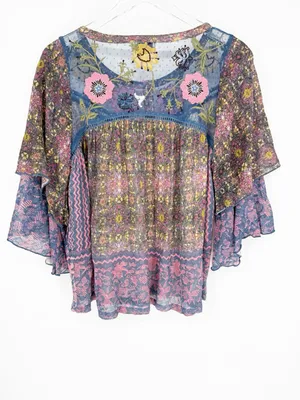 Anthropologie Postmark Embroidered Henley Top Women's M Boho Chic‎ thumbnail 3