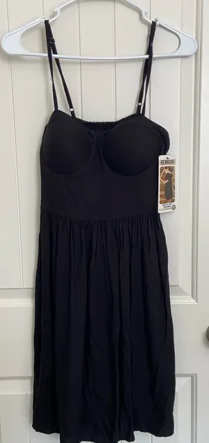 NEW Rewash women’s solid black molded cup adjustable strap minidress small‎ thumbnail 1