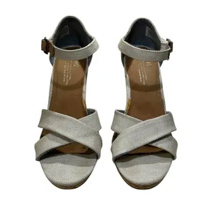 TOMS‎ Womens Cork Wedge Sandals Cream Canvas Ankle Strap Size 8 thumbnail 3