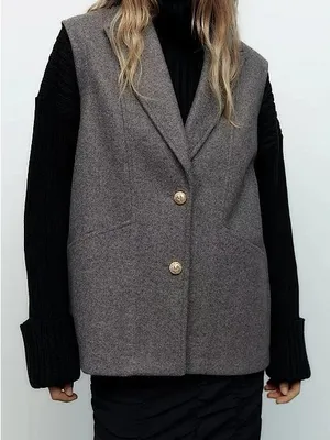 Zara | Gray Lapel Collar Vest, M/L thumbnail 2