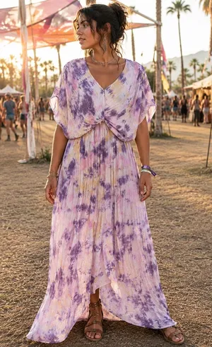 Elan Living Free Tie Dye Twist Front Boho Festival Rayon Midi Dress NWT S‎ thumbnail 1