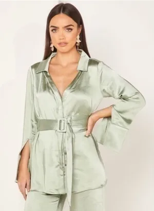 ELLIATT sage Riley shirt bright green v neck button down thumbnail 1