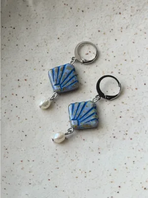 Handmade quality Czech glass beads shell & freshwater dangle earrings 🌀 thumbnail 4