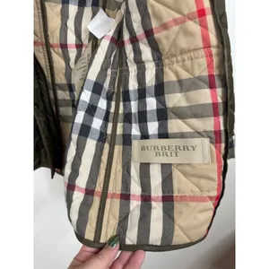 Burberry Brit Belted Quilted Green Jacket‎ with Nova Check Lining Size Xsmall thumbnail 7