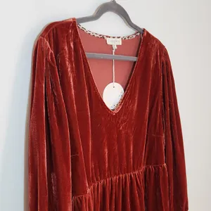 Umgee Burnt Orange Velvet Tiered Mini Dress Size XL NWT Wedding Guest Dress thumbnail 3