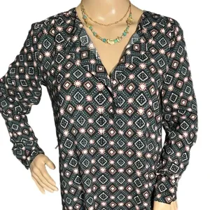 Ann Taylor LOFT Geometric Floral Shirt Dress Pink Gray Long Sleeve Women’s XS/S thumbnail 4