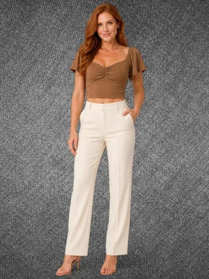 American Eagle Brown Ribbed Ruched Neck Crop Top Size Medium thumbnail 2