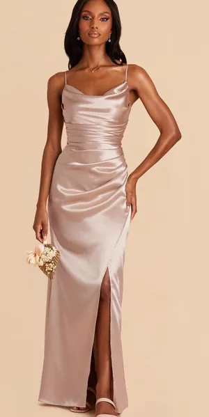 NWT Birdy Grey Lydia Bridesmaid Dress Shiny Satin Taupe XS thumbnail 1