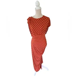 Free People Lakeside Heart Printed Midi Dress Orange Ginger Combo Sz M NWT thumbnail 3