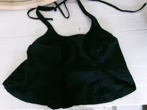 Free People Black Open Back Halter Crop Top thumbnail 1