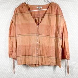Madewell Peach Plaid Morningview Tie‎ Sleeve Top thumbnail 2