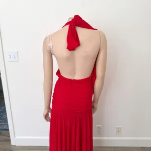 [Anthropologie] Bardot Red Mave Halter Neck Maxi Dress Low Back Ruched Slit 12 thumbnail 6