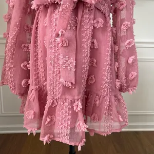 A.Calin Flying Tomato Pink Long Sleeve Pom Pom Mini Dress L thumbnail 5