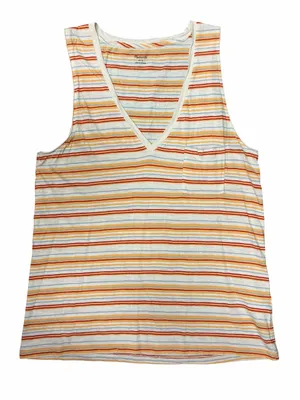 Madewell V-Neck Striped Tank Coastal Retro Summer Pocket Top L thumbnail 5