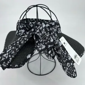 Laundry By Design Packable Wide Brim‎ Visor Hat Black Floral Trim Travel NWT thumbnail 3
