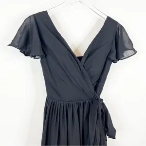 Lavetir Long Chiffon V-Neck Bridesmaid Dress Women's Size 2 Black‎ Slit Formal thumbnail 5