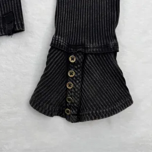 We The Free Free People Black Ribbed Bell Sleeve Top Button Cuff‎ Size M thumbnail 5