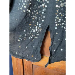 Free People Embellished Distressed Knit Top Black Sequin Rhinestone Tee Y2K S thumbnail 4