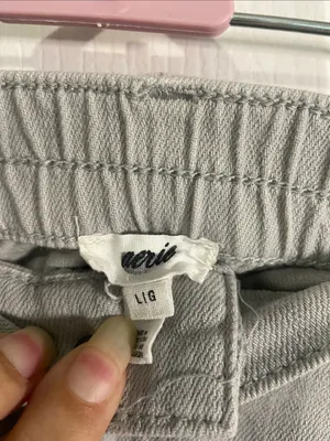 aerie Light Gray Distressed Denim Shorts with Frayed Hem thumbnail 2