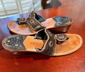 Jack Rogers Hamptons Bronze Gold Leather Sandals Size 8 thumbnail 1