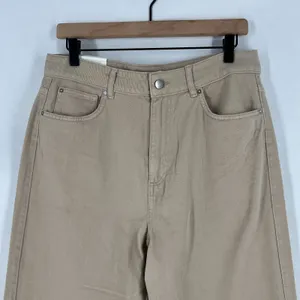 H&M Loose Mom Jeans Womens 12 Beige‎ Denim Cotton Logo Slim Fit High Waist New thumbnail 2