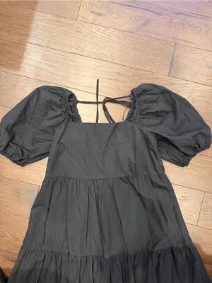 Moodie Black Puff Sleeve Midi Tiered Dress Size Large - C11-434 thumbnail 3