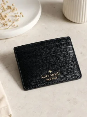 Kate Spade Black Saffiano Leather Card Holder Wallet KSNY Logo NWT thumbnail 4