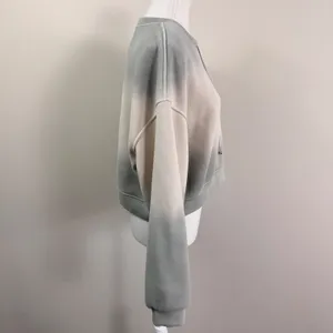 Womens Grey Cream Ombre Cropped Sweatshirt Silver Chain Detail Boxy Fit L thumbnail 2