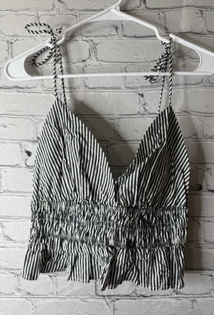 NWT sim and Sam Striped Tie-Shoulder Smocked Waist Women's Top large thumbnail 1