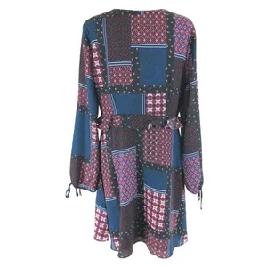 Ella Moon Dress A Line Ruffle Patchwork Geometric Purple Blue V Neck Size M thumbnail 2