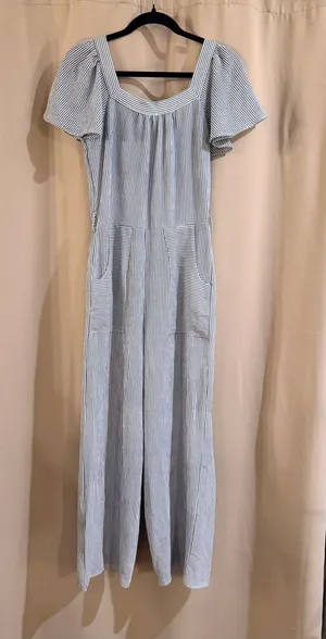 Monteau Striped Blue and White Jumpsuit thumbnail 1