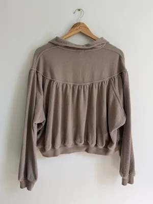 Aerie Terry Button Sweater Size Small Oversized Pullover Soft Life Brown Neutral thumbnail 7