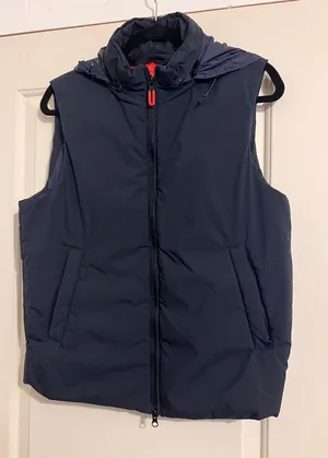 Bomboogie $252 Puffer Vest Hooded Hoodie Fall Navy Blue‎ Primaloft Nautical thumbnail 1