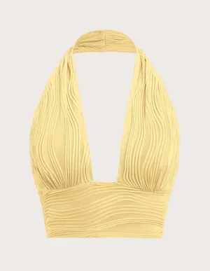 SHEIN ICON Solid Backless Halter Top Pastel Yellow Size XS thumbnail 1
