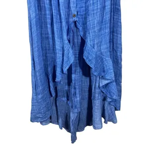 NWT Esley Off Shoulder Textured Maxi Dress Blue Boho Cottagecore Ruffle Size L thumbnail 4