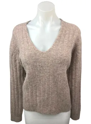 Aritzia Wilfred Free Pink Tan Alpaca Wool Scoop Neck Long Sleeve Sweater Top S thumbnail 1