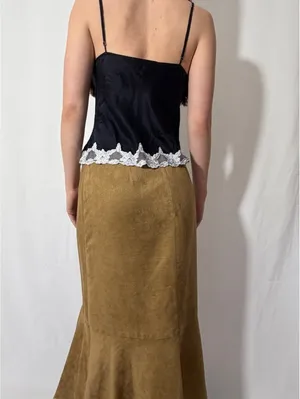 Josephine Chaus Tan Faux Suede Vintage Fall Midi/Maxi Cargo Skirt thumbnail 6