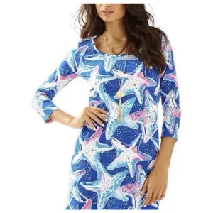Lilly Pulitzer Cotton Beacon Dress Indigo‎ Star Struck Blue Pink Starfish Small thumbnail 3